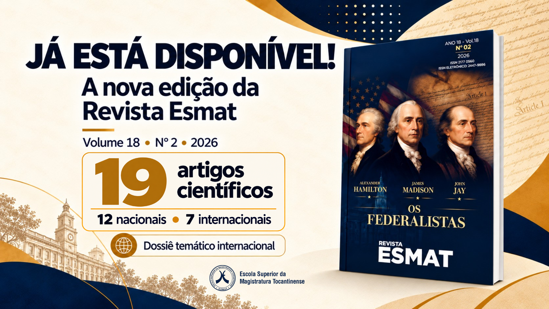Revista Esmat publica nova edição com 19 artigos científicos e dossiê internacional em parceria com universidade dos Estados Uni